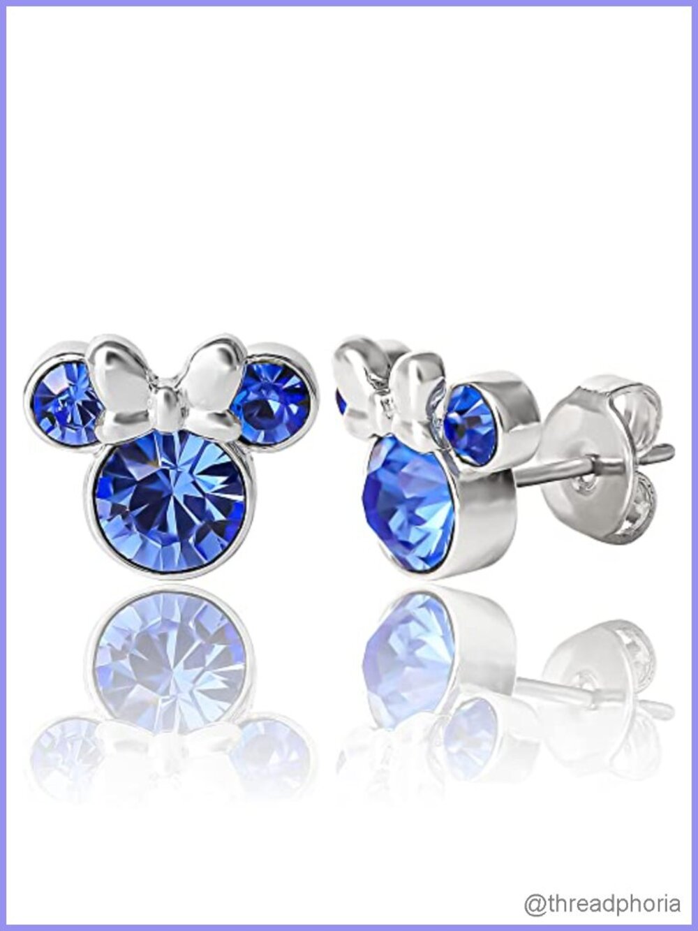 Disney Minnie Mouse Birthstone Stud Earrings Official License Blue Sapphire